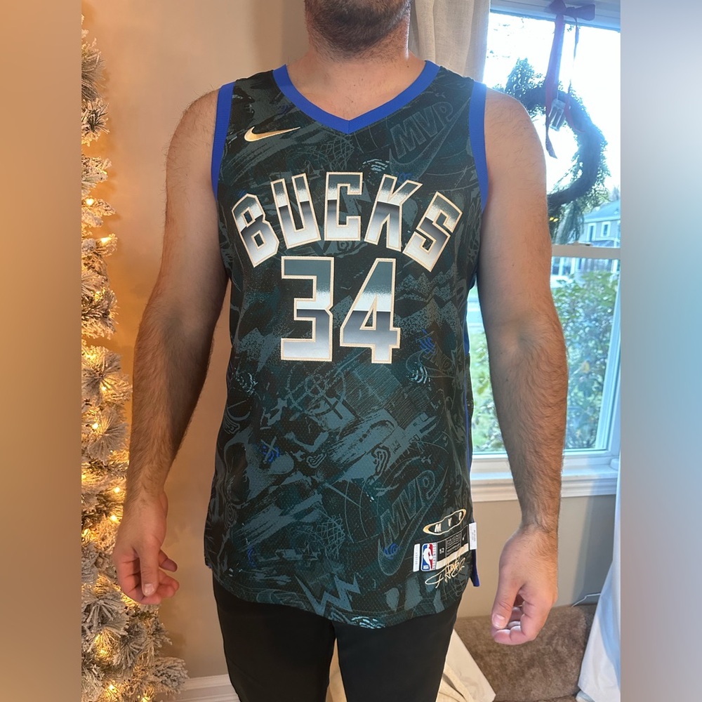 Nike Antetokounmpo Bucks 34 Teal and Black Jersey